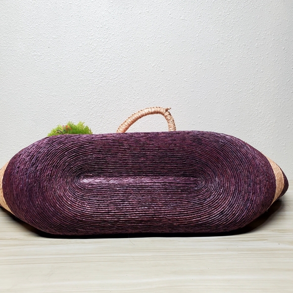 Vacation Beach Bag Stylish Brown and Beige Tote with Colorful Accents Tassle - Picture 5 of 7